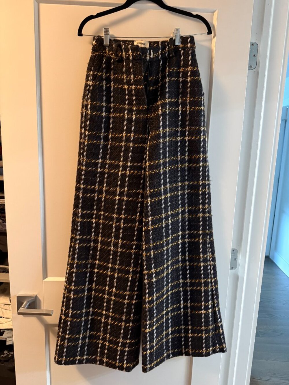 L'Agence Size 0 NWT Women's Black Tweed Plaid High-Rise Wide-Leg Pilar Pants - Picture 2 of 5